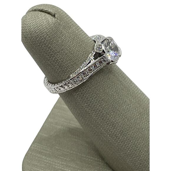 14K White Gold Half Bezel Set 1.32cttw Diamond Ring (3498) - Picture 2 of 5